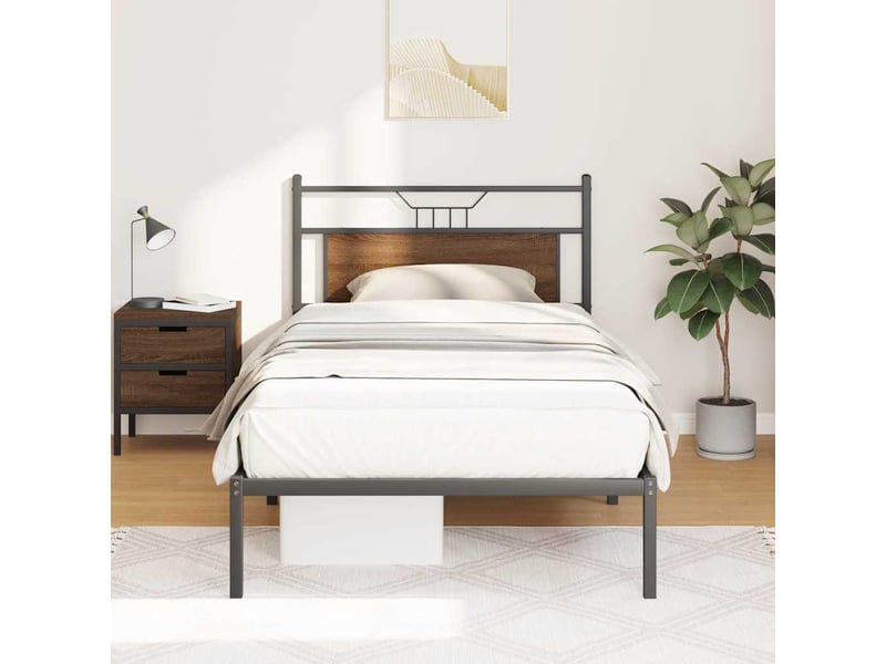  Lit simple- lit adulte -  cadre de lit sans matelas chêne marron 100x200 cm  - Conforama C