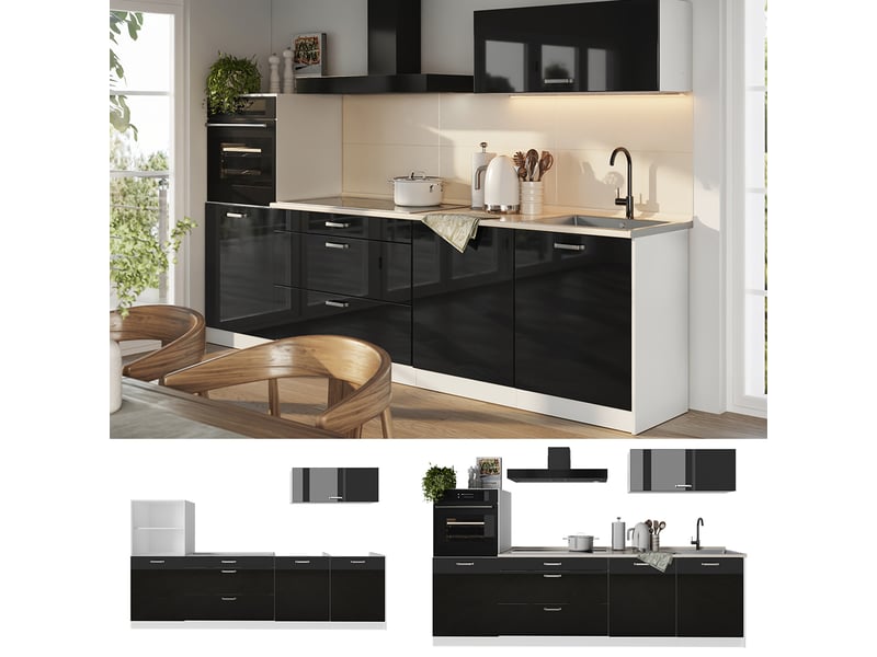 Vicco cuisine, noir haute brillanceblanc, 280cm sans plan de travail - Conforama D