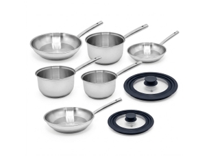 Lot de 3 casseroles 182022 cm en inox et 3 poêles de cuisson 202428 cm et couvercles fackelmann rhona