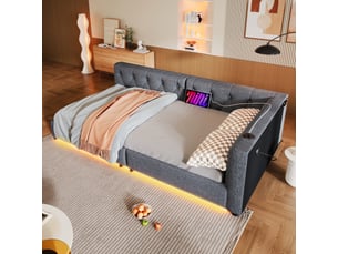 Lit simple 90x200 cm <strong>CHICFURN</strong>  <strong></strong> coloris gris