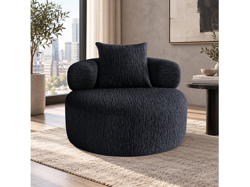  Fauteuil rond en chenille 100 cm noir evryae  - Conforama B