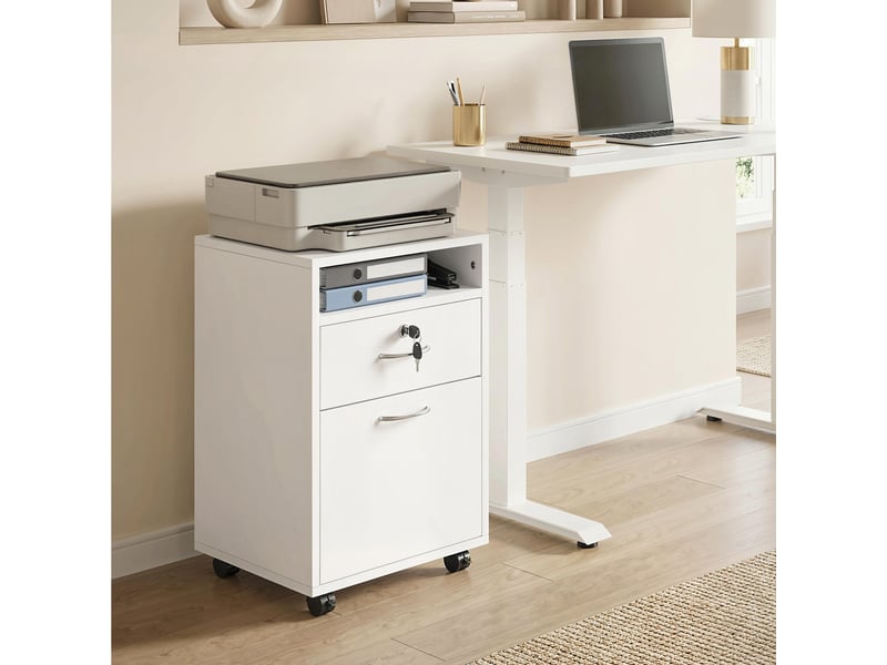  Meuble de bureau avec tiroir verrouillable et armoire à roulettes, support pour imprimante de studio, 40 x 35 x 60 cm, blanc  - Conforama D