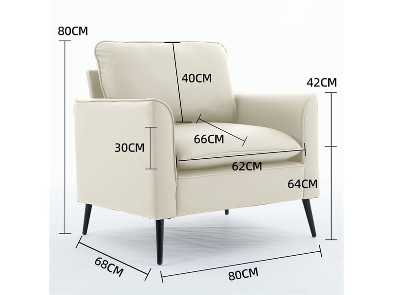  Fauteuil relax - 80x68x80cm - siège mono-place en cuir synthétique anti-rayures style nordique rétro et luxueux - blanc  - Conforama E
