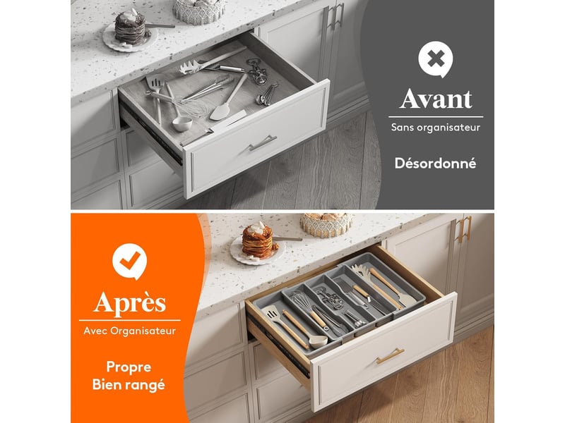  Range couverts pour tiroir grand plateau de couverts extensible pour la cuisine  - Conforama E