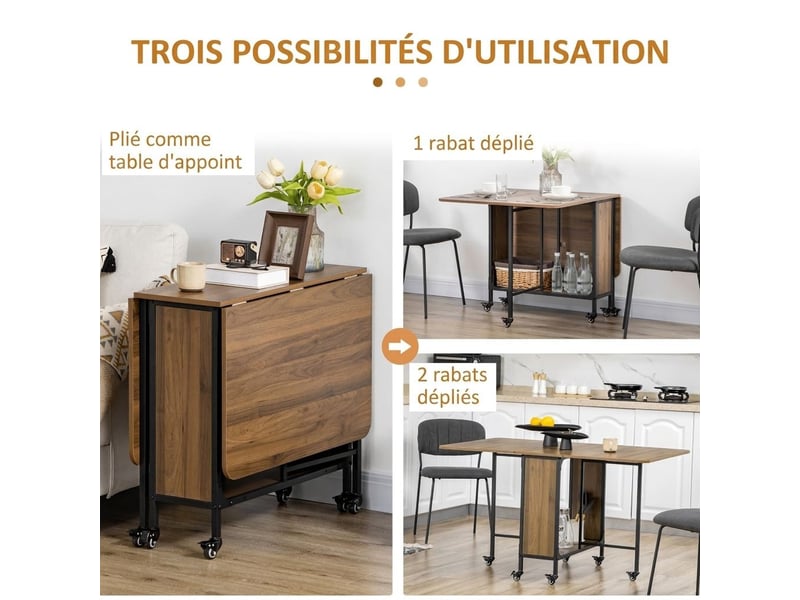  Table pliante 130 x 80 x 74 cm brun rouge mobile avec rangement 6 personnes pour salle à manger  - Conforama C
