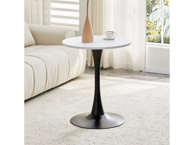  Table de salle à manger ronde à pied central en mdf et métal pour salle à manger blanc et noir  - Conforama D