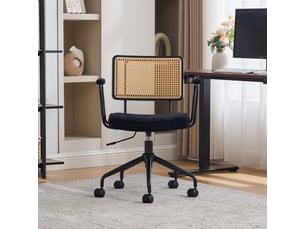 Chaise de bureau en rotin noir fauteuil pivotant réglable avec accoudoirs en métal et assise rembourrée