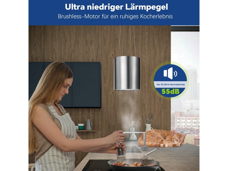  Hotte aspirante îlot à recyclage en inox 35 cm, hotte îlot 700 m³h, 3 vitesses, filtre à charbon actif et éclairage led  - Conforama W