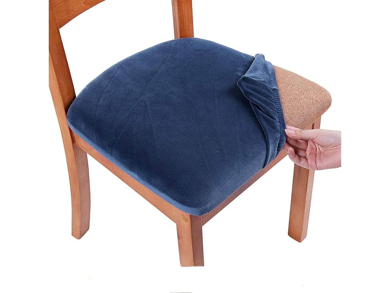  Lot de 4 housses de chaises de salle à manger extensibles bleu marine, en velours, adaptées aux restaurants, servant à la fois de housses de XLH-ZLS-009447MF - Conforama A
