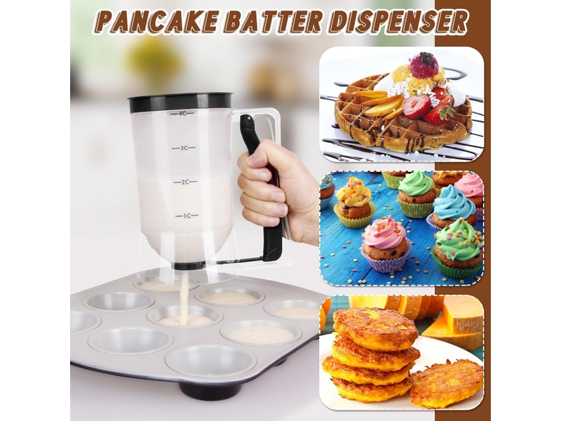  1 distributeur de pâte à cupcakes, 4 gobelets avec poignées pour crêpes, cupcakes, biscuits, glaces, cadeau de pendaison de crémaillère (noir)  - Conforama B