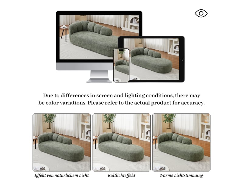  Canapé convertible, canapé-lit, en chenille, vert sauge, sans accoudoirs, finition capitonnée, design moderne, forme incurvée  - Conforama R