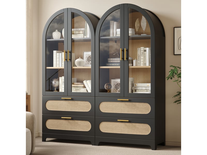  Vitrine 80x40x175 cm - grand rangement - étagères réglables - 2 tiroirs - portes vitrées - mdf - design moderne - pour salon et salle à manger - noir CozyNest - Conforama B