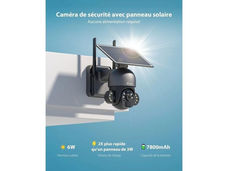  Caméra extérieure wifi solaire 5mp 3k pir détection humaine vision couleur jusqu’à 30 m 6w panneau 149519_AABHJ06495_6_DROPFR - Conforama C