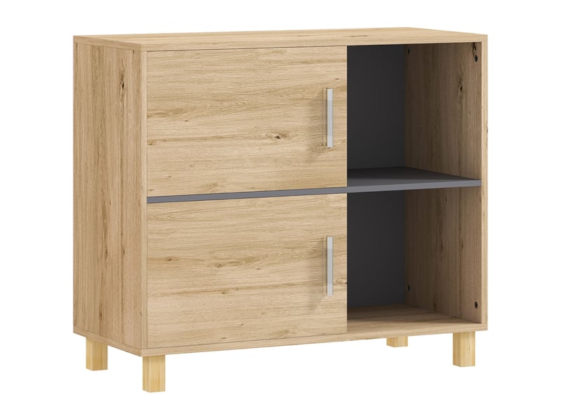  Meuble de salle de bain, meuble de rangement avec compartiments ouverts et placard, dim. 80 x 35 x 70 cm, bois naturel  - Conforama A
