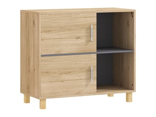 Meuble de salle de bain, meuble de rangement avec compartiments ouverts et placard, dim. 80 x 35 x 70 cm, bois naturel