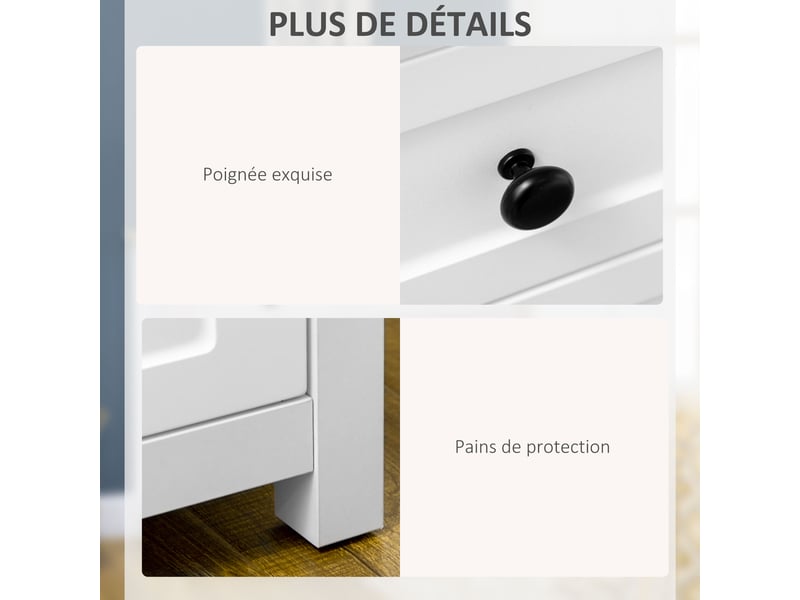  Commode meuble de rangement 2 portes avec étagère réglable en hauteur 2 tiroirs 100 x 40 x 85 cm blanc et aspect bois  - Conforama R