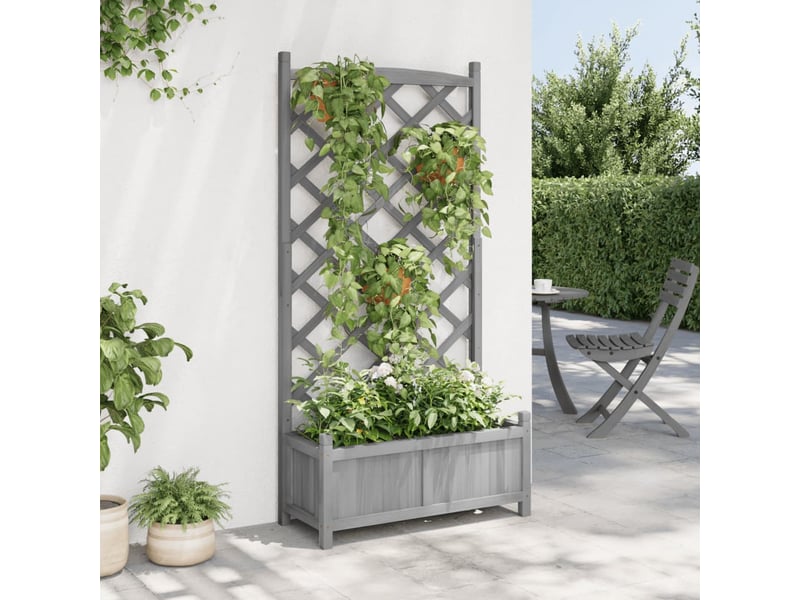  Jardinière - bac à fleurs avec treillis gris 75x35x150 cm bois massif de sapin  - Conforama C