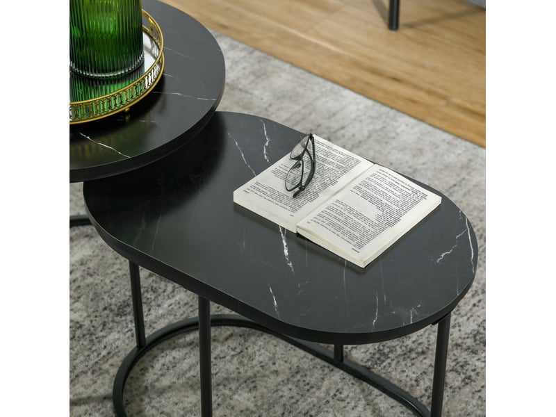  Tables basses gigognes effet marbre en lot de 2, empilables, avec pieds réglables, pour salon et séjour  - Conforama C