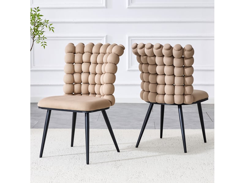  Chaises de salle à manger 54x48x88 cm lot de 2 style moderne velours métal camel  - Conforama C