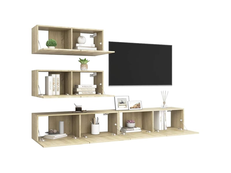  Ensemble de meuble tv - banc tv - meuble de rangement 4 pcs chêne sonoma bois d'ingénierie  - Conforama E