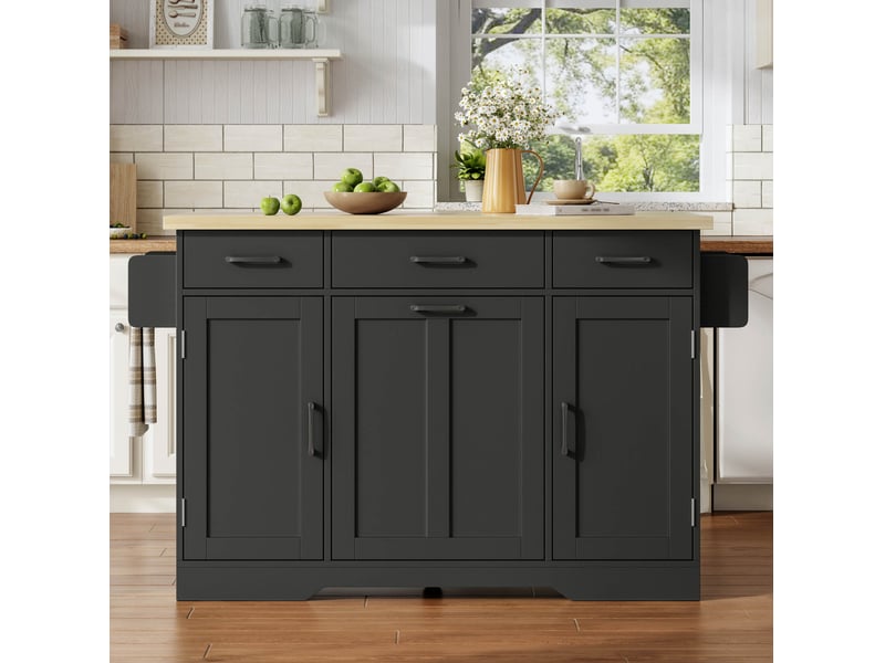  Îlot de cuisine mobile 120x4570x87 cm – noir – plateau rabattable, rangement intégré et roulettes  - Conforama D