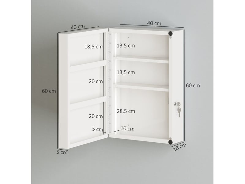  Armoire à pharmacie murale 40x18x60 cm – blanche – 6 compartiments verrouillables pour salle de bain  - Conforama C