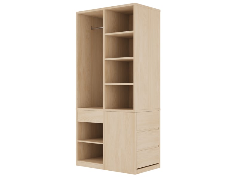 Armoire avec penderie, 4 tiroirs, étagères ouvertes et placard pour chambre, en mdf, bois clair, 70 × 50 × 170 cm - Conforama A