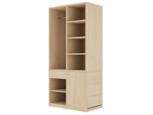 Armoire avec penderie, 4 tiroirs, étagères ouvertes et placard pour chambre, en mdf, bois clair, 70 × 50 × 170 cm