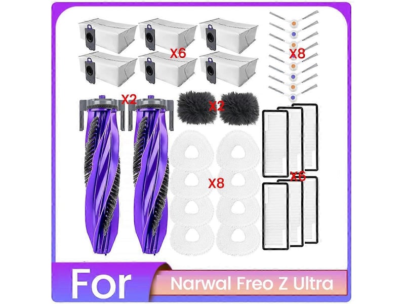  32pcs replacement kits for narwal freo z ultra vacuum cleaner accessories roller side brush hepa filter mop pad dust bag  - Conforama A