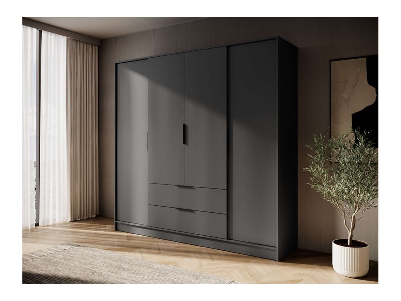  Armoire mirage 4 portes 2 tiroirs avec penderie - gris MIRAGE - Conforama B