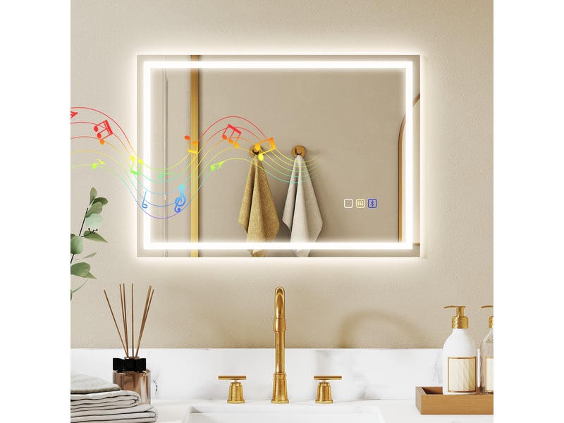  Miroir de salle de bain antibuée avec éclairage led réglable, haut-parleur bluetooth, boutons tactiles, 50 x 70 cm  - Conforama C