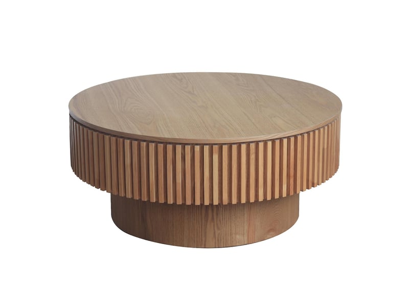  Table basse ronde avec rangement en mdf plaqué bois naturel ø75x35 cm - pangivo  - Conforama A