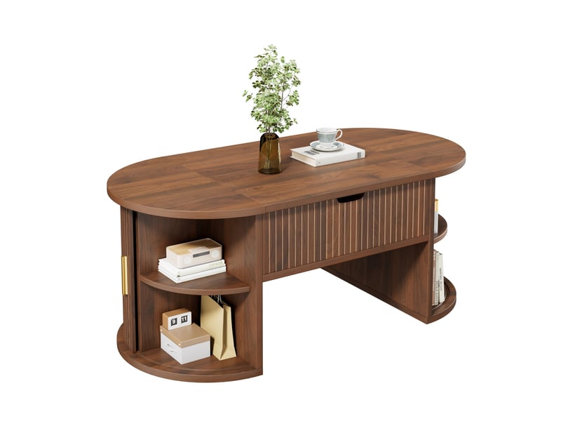  Table basse ovale 100x50x40.5 cm réglable en hauteur en mdf noyer  - Conforama A