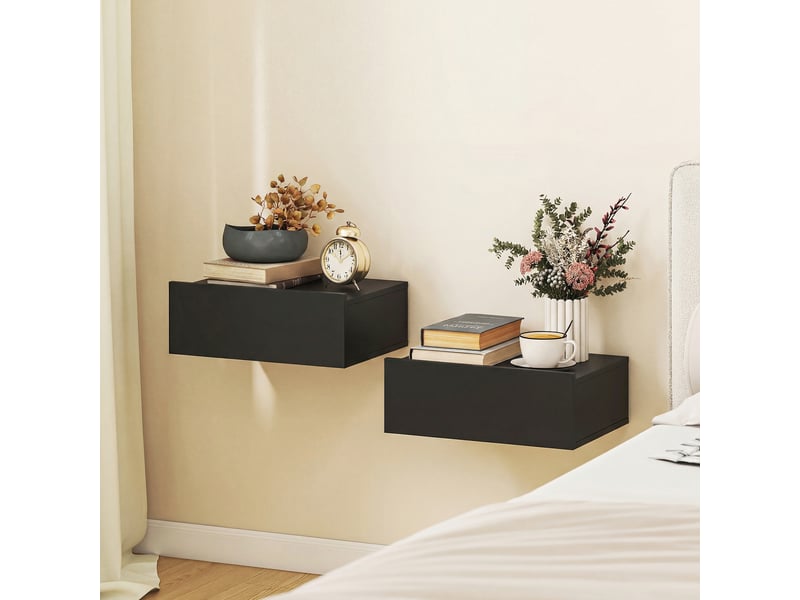  Ensemble de 2 tables de chevet murales flottantes avec 1 tiroir pour chambre, 40 x 30 x 15 cm, noires  - Conforama D