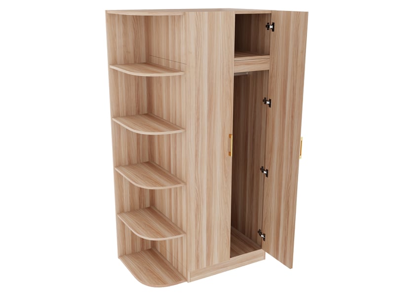  Armoire chambre penderie 2 portes 90x55x170 cm - grand rangement avec étagères et tiroirs - bois naturel  - Conforama R