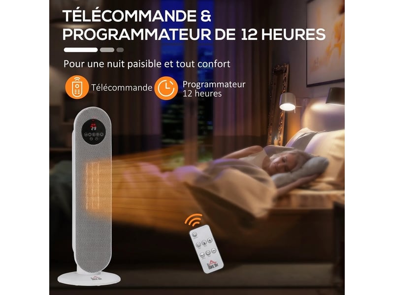  Chauffage d'appoint céramique 2000w oscillant 45° avec télécommande et affichage led 63,5 cm  - Conforama E