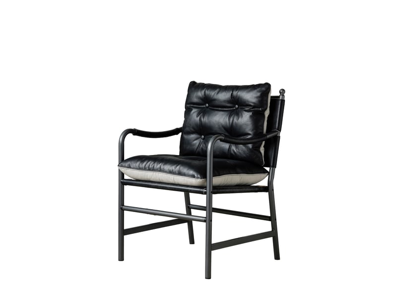  Fauteuil d’appoint en cuir, style mid-century modern, structure en métal noir, pour salon et chambre  - Conforama D