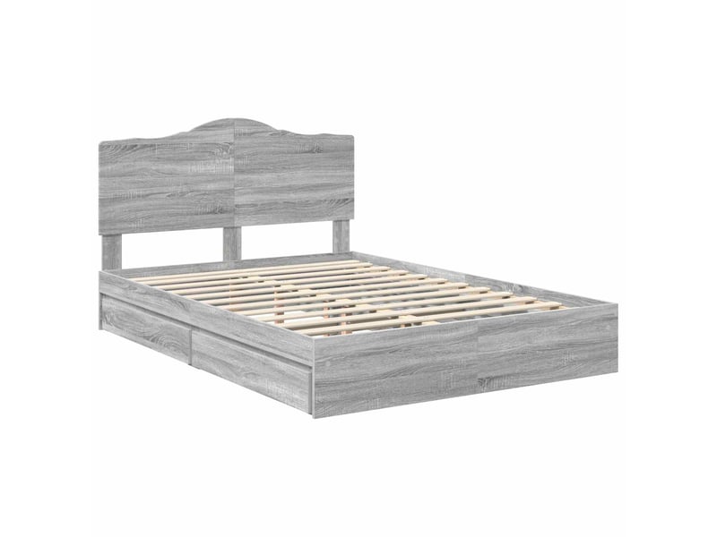Lit double- lit adulte - lit de rangement gris sonoma 150 x 200 cm bois d'ingénierie - Conforama C