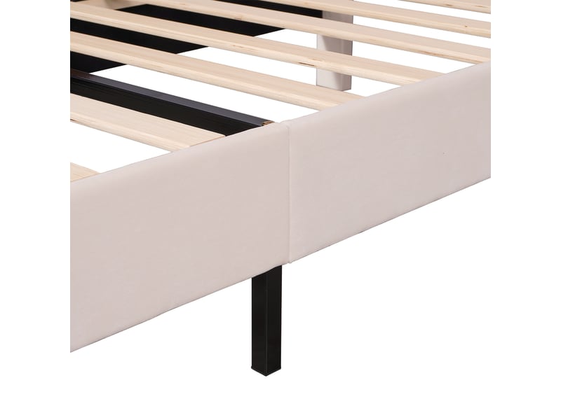  Lit simple enfant 200×90 cm avec tête de lit en forme de fleur et sommier à lattes, sans matelas, en velours beige  - Conforama E