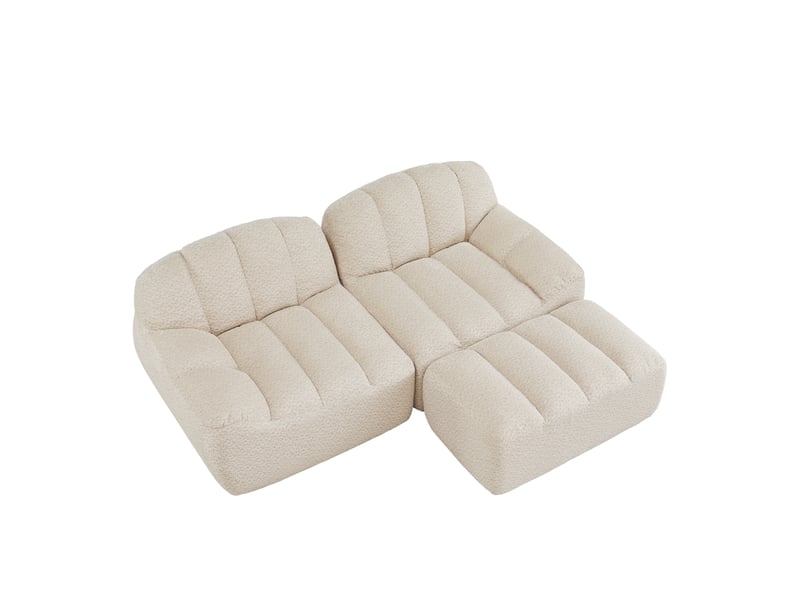  Canapé d'angle modulaire 2 places avec ottoman, assise ergonomique et modules flexibles en fleece granuleux beige  - Conforama A