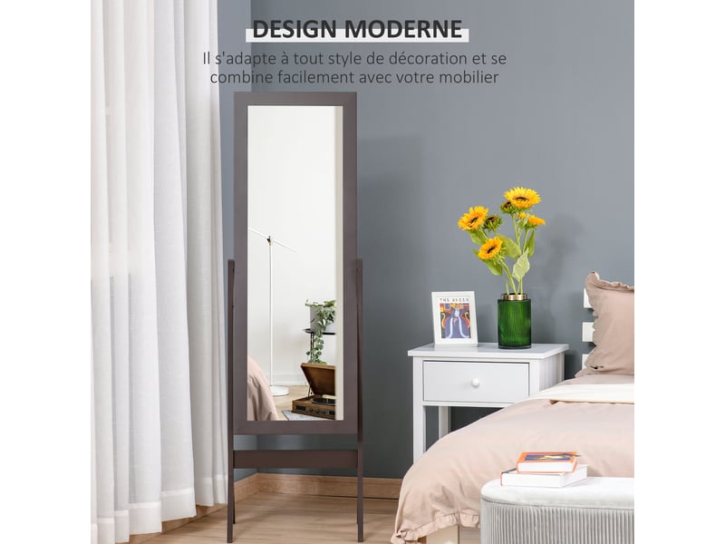  Miroir en pied grand miroir de sol réglable inclinaison pour dressing chambre dim. 47l x 46l x 148h cm en café  - Conforama E