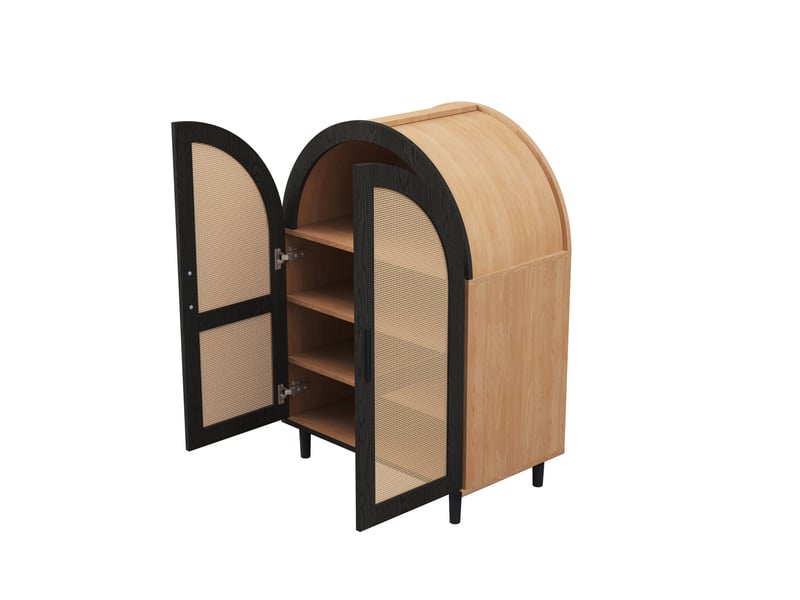  Meuble à chaussures 70x40x100 cm avec portes en rotin ajouré, rangement modulable, naturel et noir  - Conforama A