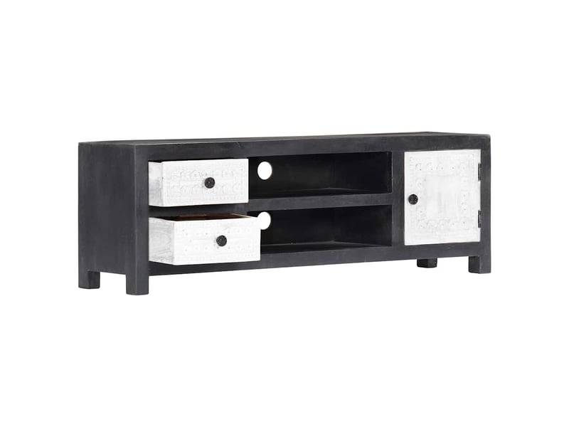  Meuble tv moderne, banc tv sculpté à la main gris et blanc 120x30x40 cm manguier  - Conforama E