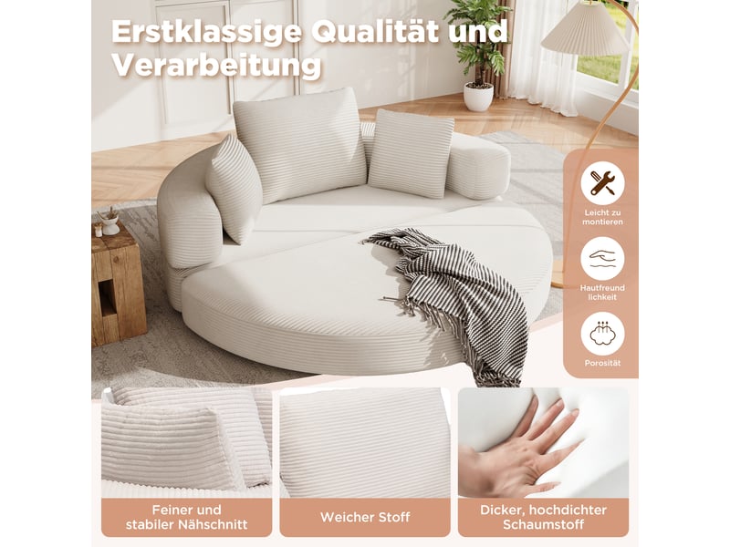 Canapé convertible -173x176x40cm - ovale modulable sans structure rigide - coussins inclus - velours côtelé - beige BUYDEEMEUS - Conforama E