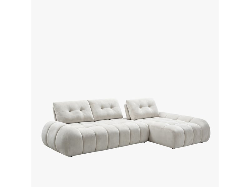 Canapé d'angle en tissu capitonné beige - angle droit - Conforama D