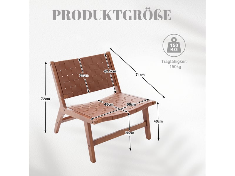  Fauteuil de détente 71x66x72 cm – marron – tressage en pu, sans accoudoirs, style industriel moderne  - Conforama C