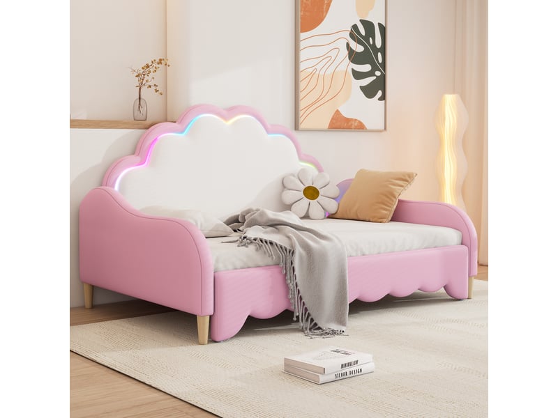  Canapé-lit 2 places rose 140x200 cm – convertible avec led intégrée et télécommande  - Conforama E