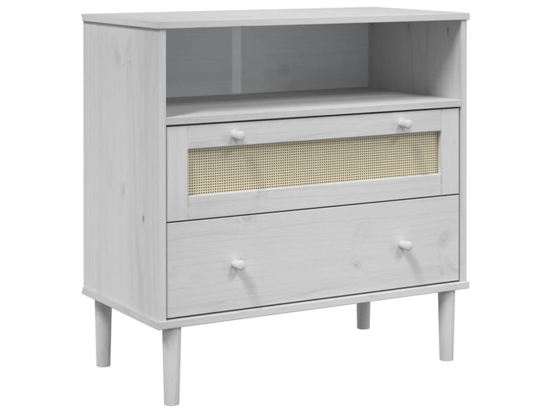 Buffet - bahut - meuble de rangement senja aspect rotin blanc 80x40x80 cm bois massif de pin - Conforama A