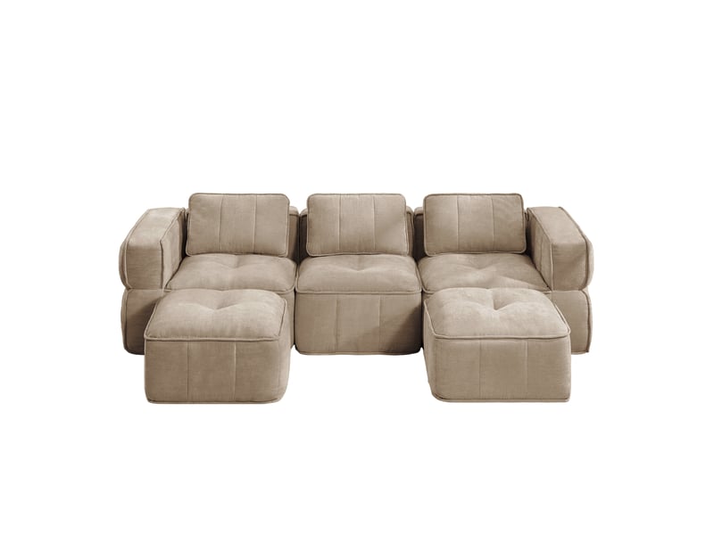 Canapé modulable en u 3 places avec 2 poufs, en polyester beige - Conforama A