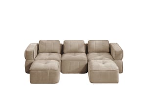 Canapé modulable en u 3 places avec 2 poufs, en polyester beige